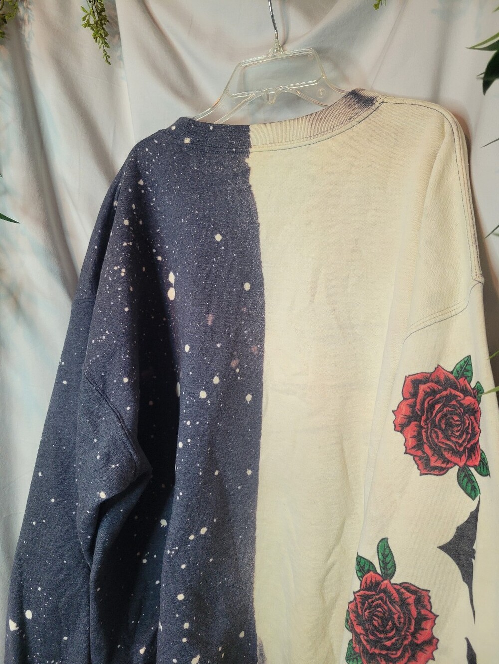Dark Romance Raven, Skulls & Roses Half & Spotted Custom Bleach Sweater - Picture 7 of 13
